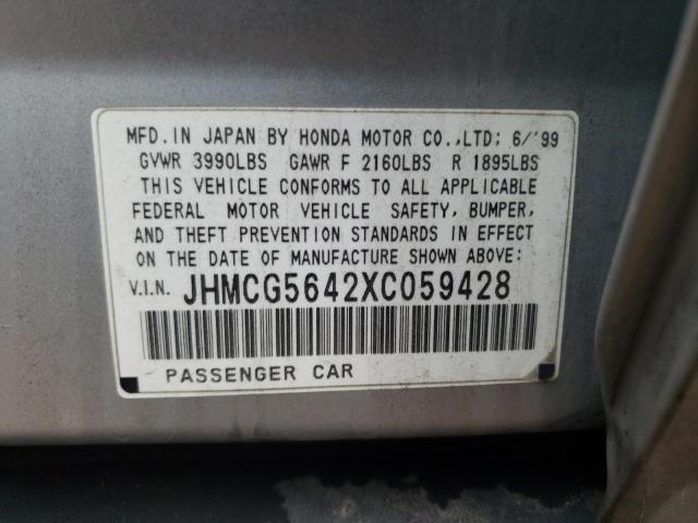 JHMCG5642XC059428 - 1999 HONDA ACCORD LX SILVER photo 12