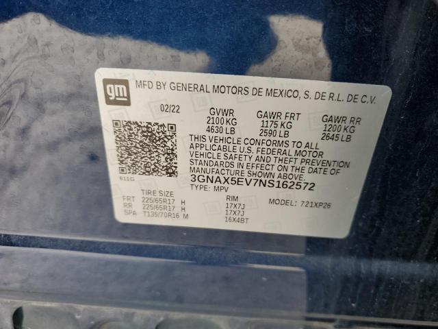 3GNAX5EV7NS162572 - 2022 CHEVROLET EQUINOX LS BLUE photo 12