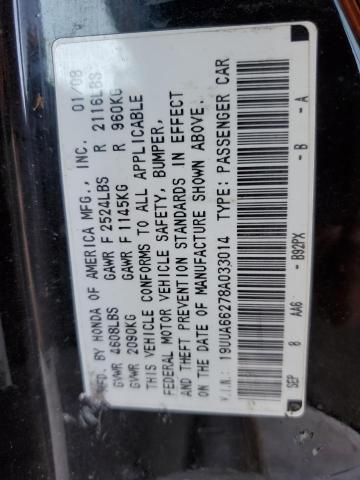 19UUA66278A033014 - 2008 ACURA TL BLACK photo 12