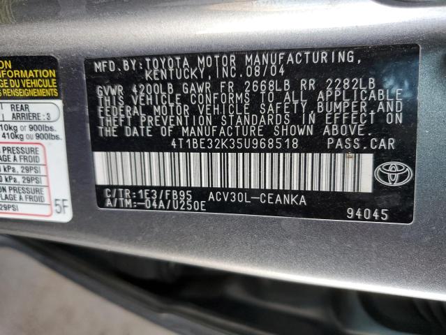 4T1BE32K35U968518 - 2005 TOYOTA CAMRY LE GRAY photo 12