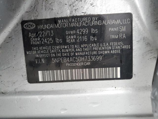 5NPEB4AC5DH733699 - 2013 HYUNDAI SONATA GLS SILVER photo 12