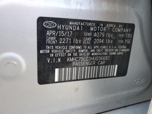 KMHC75LC3HU036681 - 2017 HYUNDAI IONIQ SEL SILVER photo 12