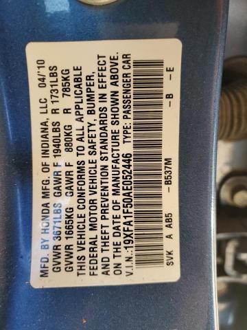 19XFA1F50AE052446 - 2010 HONDA CIVIC LX BLUE photo 12