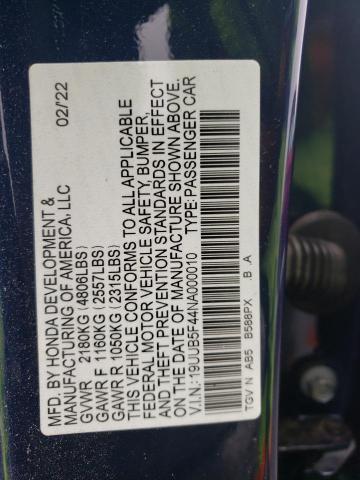 19UUB5F44NA000010 - 2022 ACURA TLX TECHNOLOGY BLUE photo 12