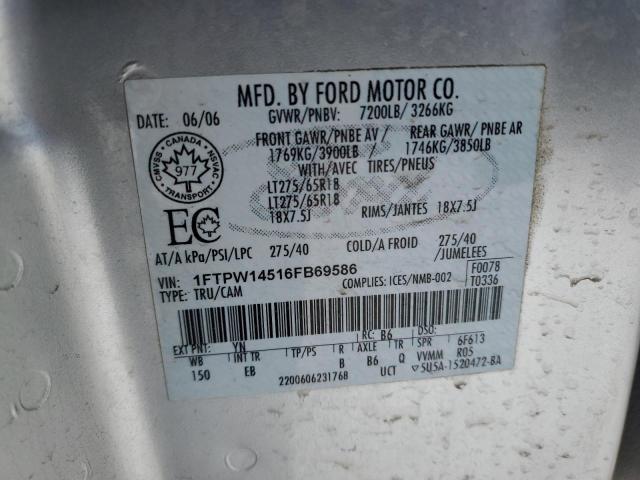 1FTPW14516FB69586 - 2006 FORD F150 SUPERCREW SILVER photo 12