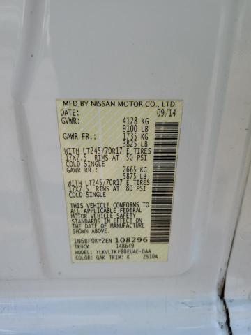 1N6BF0KY2EN108296 - 2014 NISSAN NV 1500 WHITE photo 14