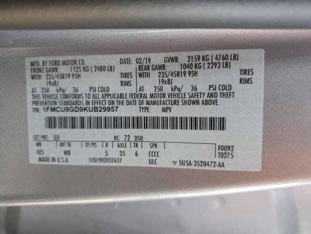 1FMCU9GD9KUB29957 - 2019 FORD ESCAPE SE SILVER photo 13