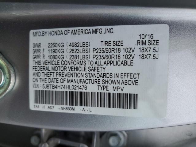 5J8TB4H74HL021476 - 2017 ACURA RDX ADVANCE SILVER photo 13