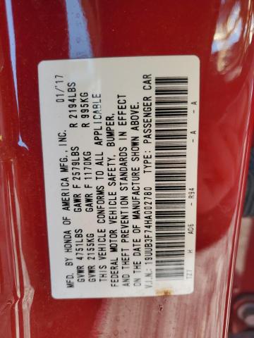 19UUB3F74HA002780 - 2017 ACURA TLX ADVANCE წითელი ფოტო 12