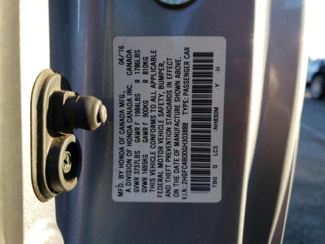 2HGFC4B00GH303888 - 2016 HONDA CIVIC LX SILVER photo 13