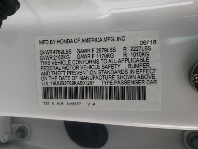 19UUB3F89KA001267 - 2019 ACURA TLX ADVANCE WHITE photo 12