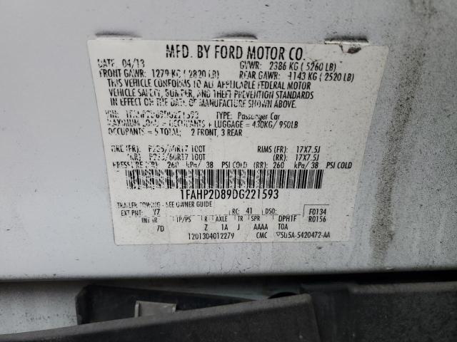 1FAHP2D89DG221593 - 2013 FORD TAURUS SE WHITE photo 12