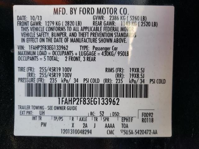 1FAHP2F83EG133962 - 2014 FORD TAURUS LIMITED BLACK photo 12