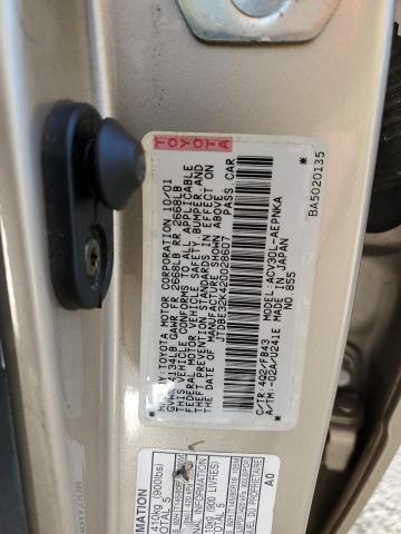 JTDBE32K420028607 - 2002 TOYOTA CAMRY LE GOLD photo 12