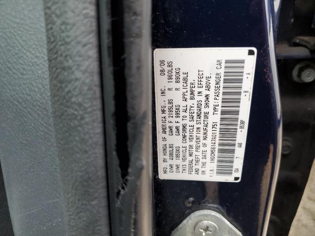 1HGCM56147A011751 - 2007 HONDA ACCORD VALUE BLUE photo 12