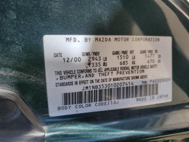 JM1NB353010207414 - 2001 MAZDA MX-5 MIATA BASE GREEN photo 14