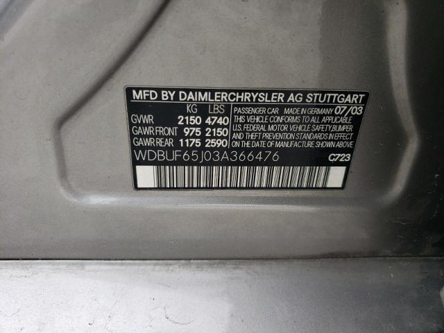 WDBUF65J03A366476 - 2003 MERCEDES-BENZ E 320 SILVER photo 12