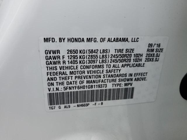 5FNYF6H01GB119373 - 2016 HONDA PILOT ELITE WHITE photo 14