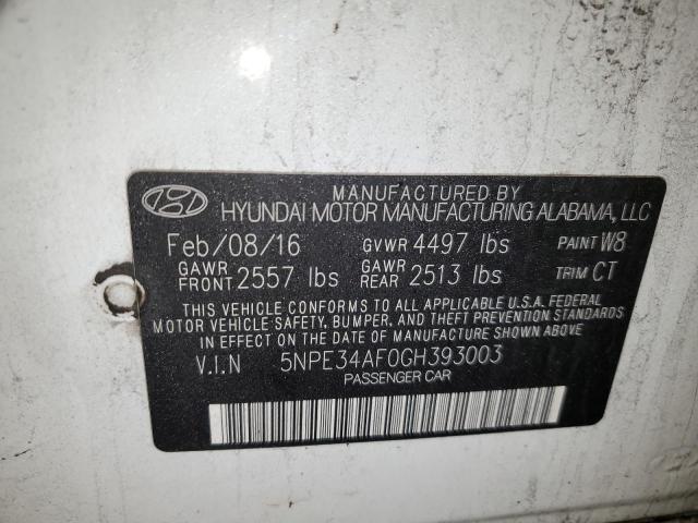 5NPE34AF0GH393003 - 2016 HYUNDAI SONATA SPORT WHITE photo 12