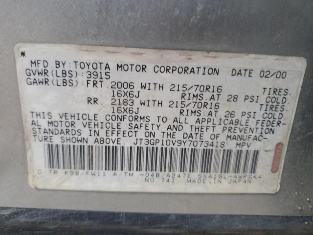 JT3GP10V9Y7073418 - 2000 TOYOTA RAV4 SILVER photo 12