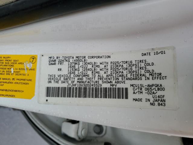 JTJHF10U320245529 - 2002 LEXUS RX 300 WHITE photo 12