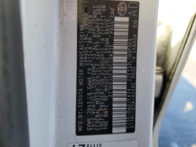 2T1KR32E38C704235 - 2008 TOYOTA COROLLA MA XR WHITE photo 12