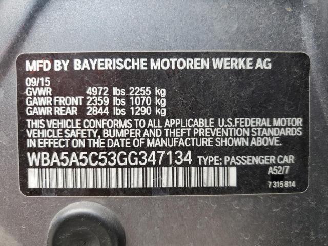 WBA5A5C53GG347134 - 2016 BMW 528 I GRAY photo 12