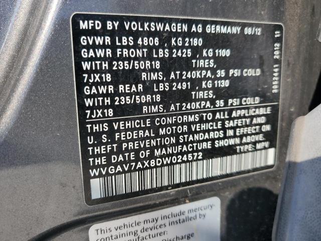 WVGAV7AX8DW024572 - 2013 VOLKSWAGEN TIGUAN S GRAY photo 12