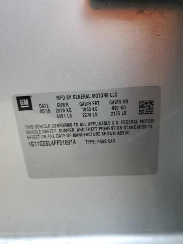 1G11C5SL4FF318914 - 2015 CHEVROLET MALIBU 1LT ვერცხლისფერი ფოტო 13