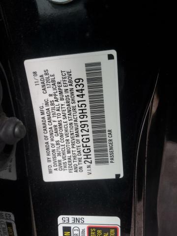 2HGFG12919H514439 - 2009 HONDA CIVIC EXL Qara foto 12