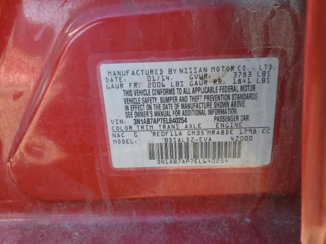 3N1AB7AP7EL640254 - 2014 NISSAN SENTRA S RED photo 12