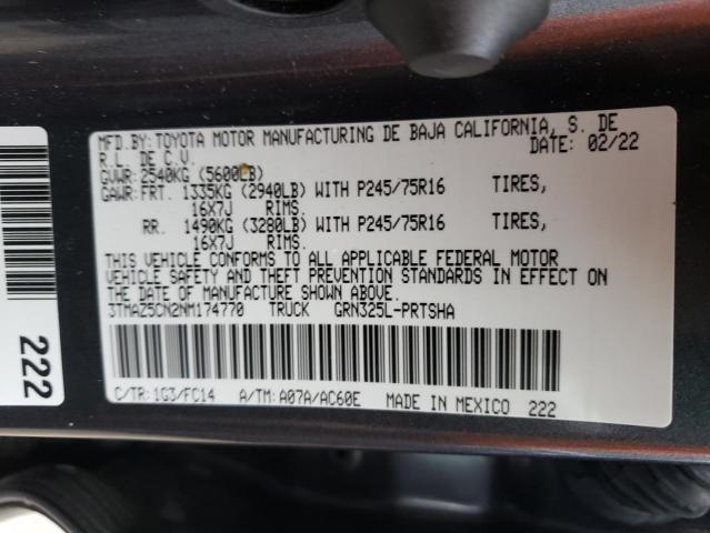 3TMAZ5CN2NM174770 - 2022 TOYOTA TACOMA DOUBLE CAB 银色 照片 12