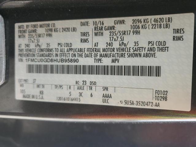 1FMCU0GD8HUB95890 - 2017 FORD ESCAPE SE GRAY photo 12