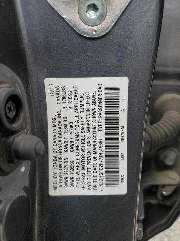 2HGFC2F77JH519661 - 2018 HONDA CIVIC EX GRAY photo 12