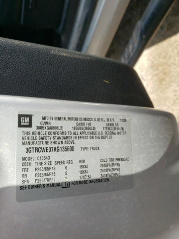 3GTRCWE07AG135600 - 2010 GMC SIERRA C1500 SLT SILVER photo 10