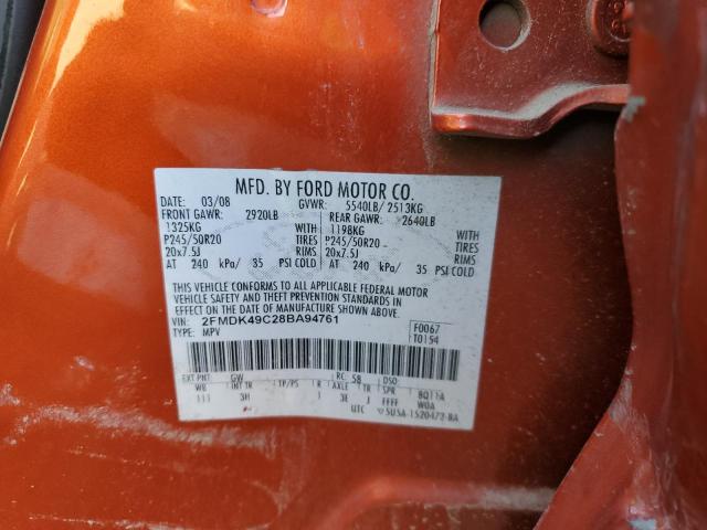 2FMDK49C28BA94761 - 2008 FORD EDGE LIMITED ORANGE photo 13