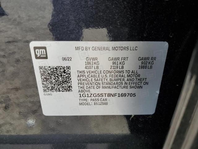 1G1ZG5ST8NF169705 - 2022 CHEVROLET MALIBU RS GRAY photo 12