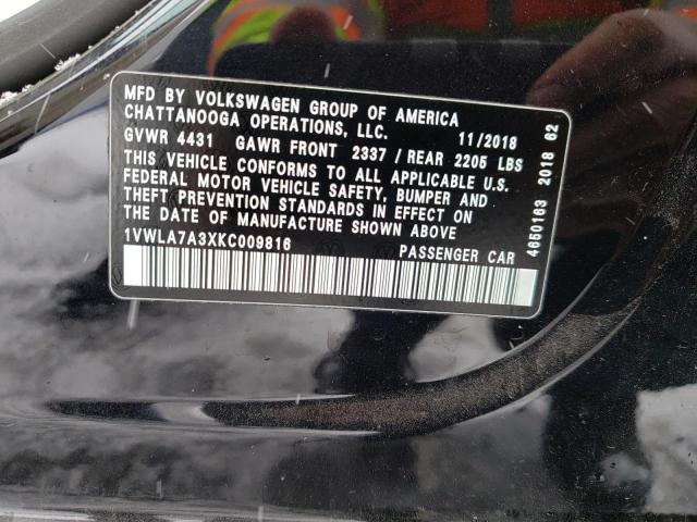 1VWLA7A3XKC009816 - 2019 VOLKSWAGEN PASSAT WOLFSBURG BLACK photo 12