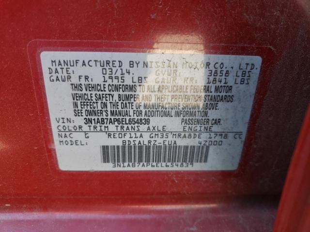 3N1AB7AP6EL654839 - 2014 NISSAN SENTRA S RED photo 12