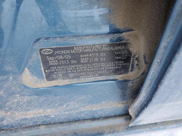 5NPEU46F56H034685 - 2006 HYUNDAI SONATA GLS BLUE photo 12