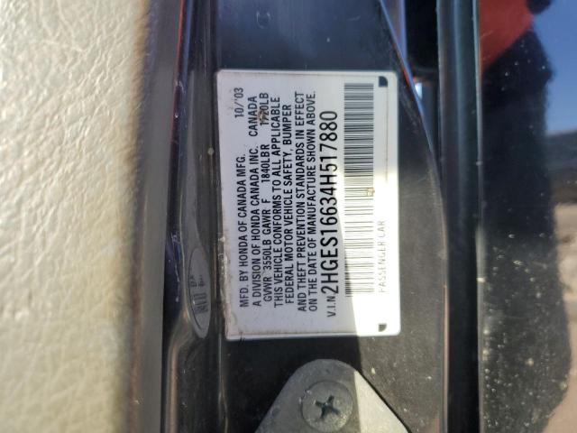 2HGES16634H517880 - 2004 HONDA CIVIC LX BLACK photo 12