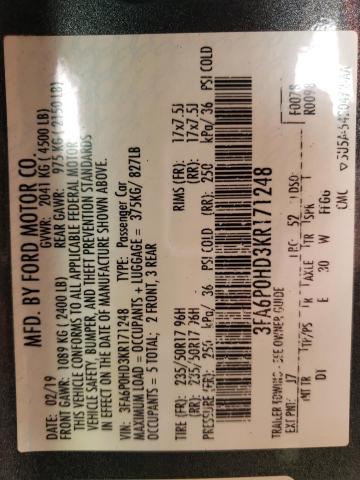 3FA6P0HD3KR171248 - 2019 FORD FUSION SE GRAY photo 13