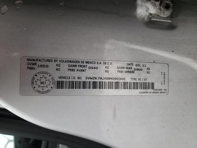 3VW2K7AJ4BM090365 - 2011 VOLKSWAGEN JETTA BASE SILVER photo 12