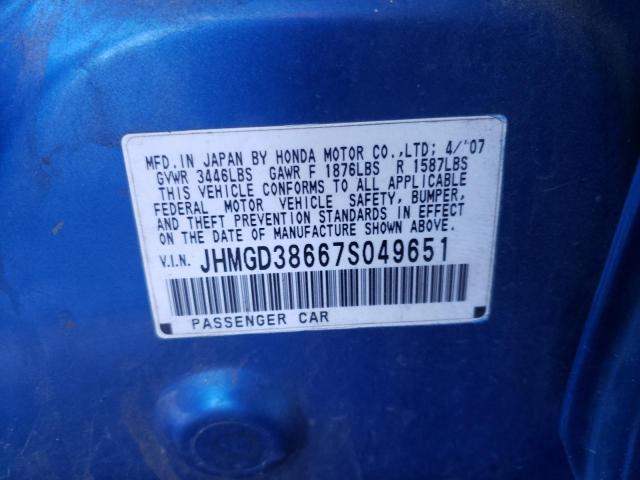 JHMGD38667S049651 - 2007 HONDA FIT S 蓝色 照片 13