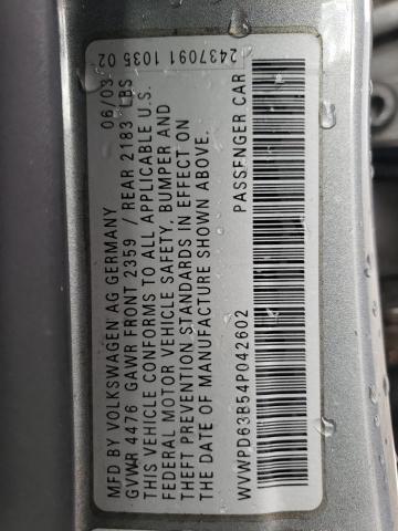 WVWPD63B54P042602 - 2004 VOLKSWAGEN PASSAT GLS GRAY photo 13