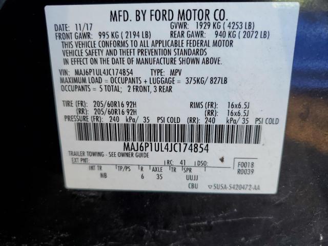 MAJ6P1UL4JC174854 - 2018 FORD ECOSPORT SE შავი ფოტო 13