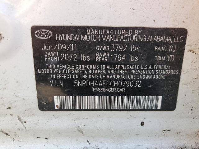 5NPDH4AE6CH079032 - 2012 HYUNDAI ELANTRA GLS WHITE photo 12