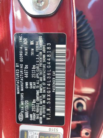 5XXGT4L36LG448183 - 2020 KIA OPTIMA LX RED photo 12