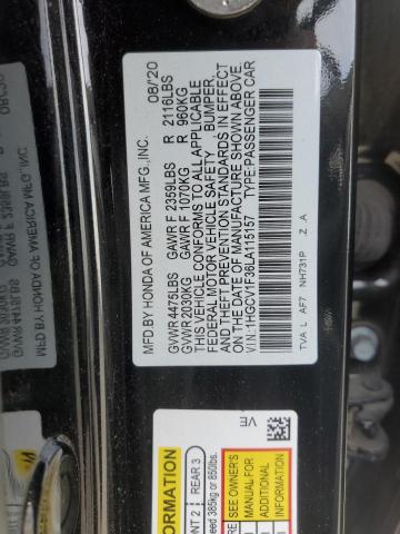 1HGCV1F36LA115157 - 2020 HONDA ACCORD SPORT BLACK photo 12