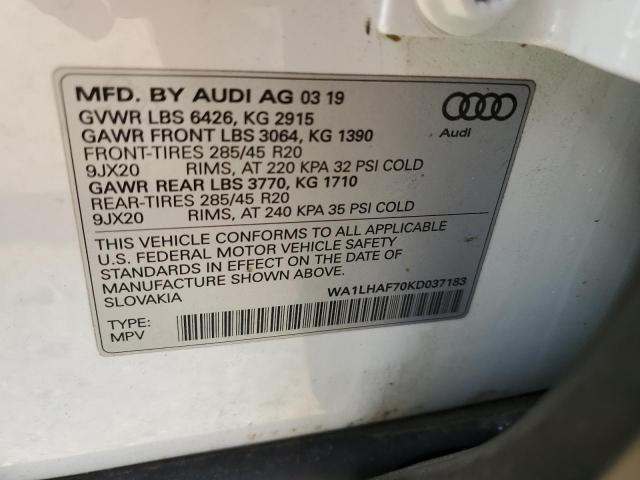 WA1LHAF70KD037183 - 2019 AUDI Q7 PREMIUM PLUS أبيض صورة 13